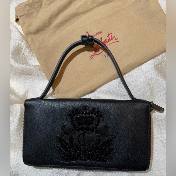 NEW Christian Louboutin Panettone Studs Logo Black Purse Zip Clutch Big Wallet - Picture 4 of 16